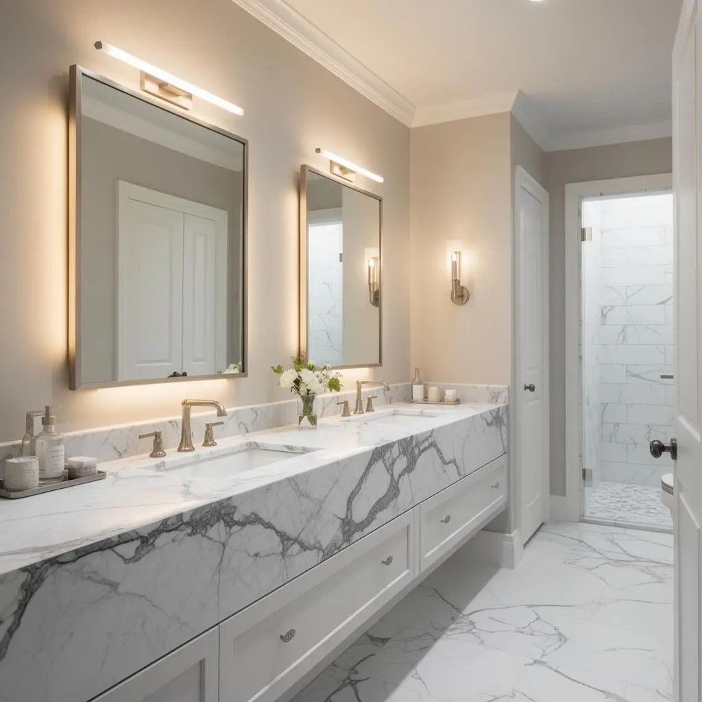 Bathroom remodel with marble countertop by Granite Girl