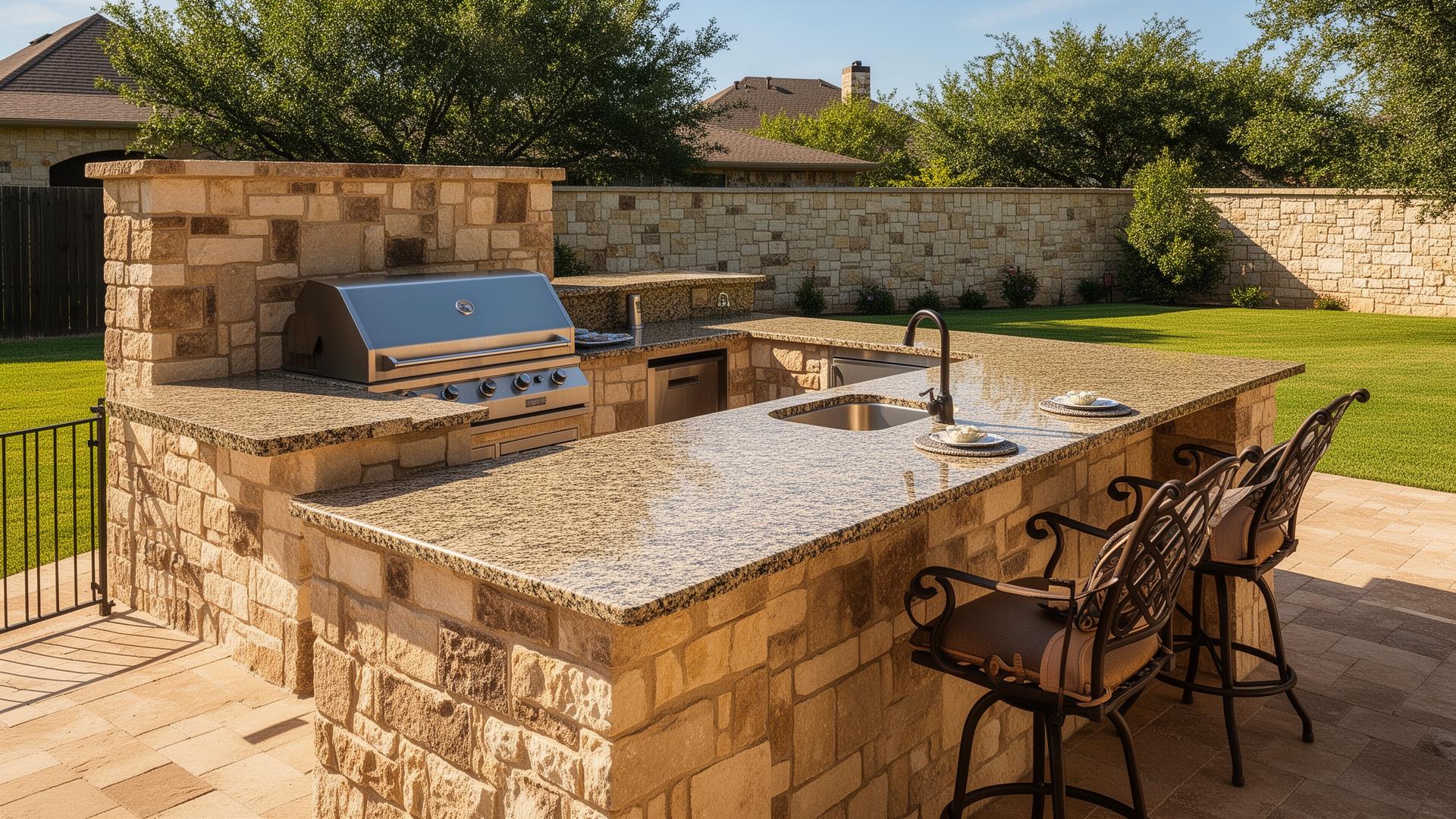 Outdoor kitchen with stone countertops near League City TX
